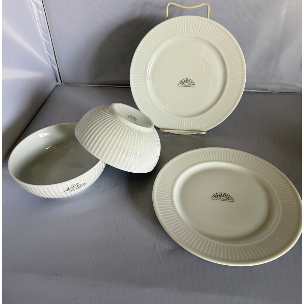Pillivuyt France Plisse 4 Piece set of 2 Salad Bowls and 2 Salad Plates NEW